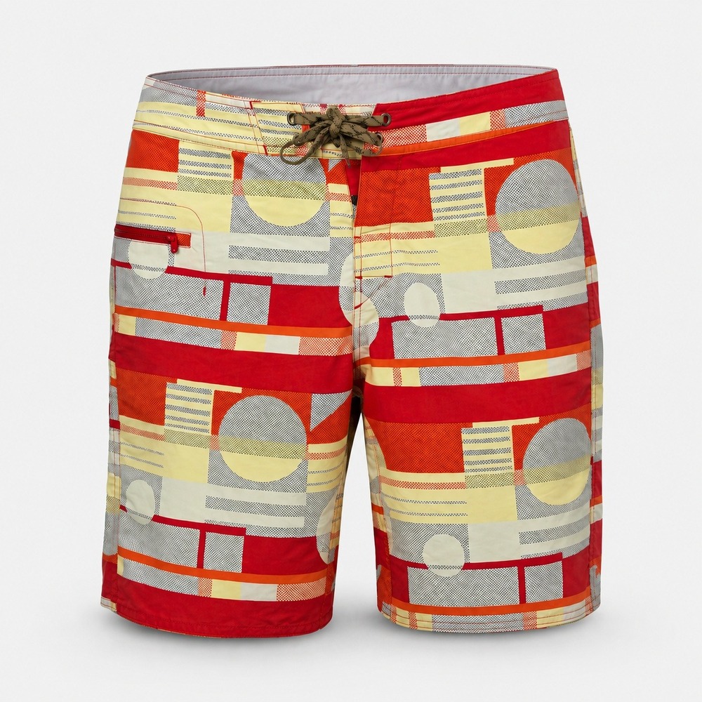Patagonia Mens 32 Board Shorts Red Orange Yellow Geometric Abstract Swim Trunks‎